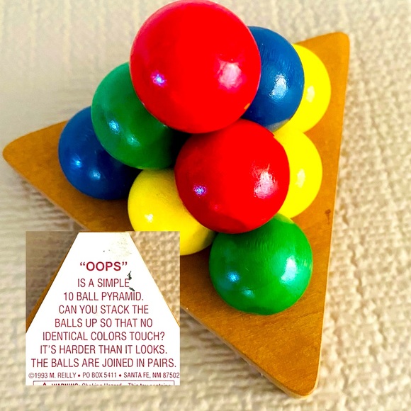 Vintage “Oops” 10 ball pyramid puzzle, c 1993, wooden - Picture 1 of 8